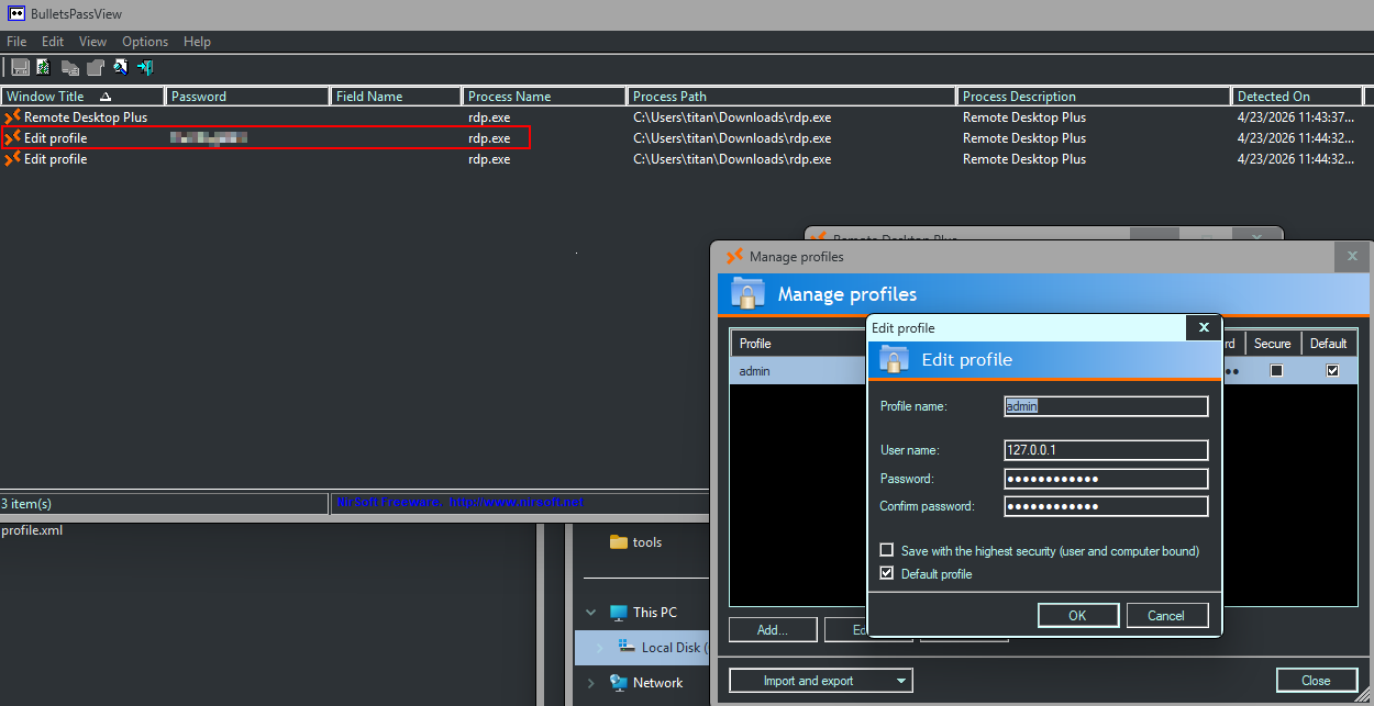 Extracting credentials with BulletsPassView