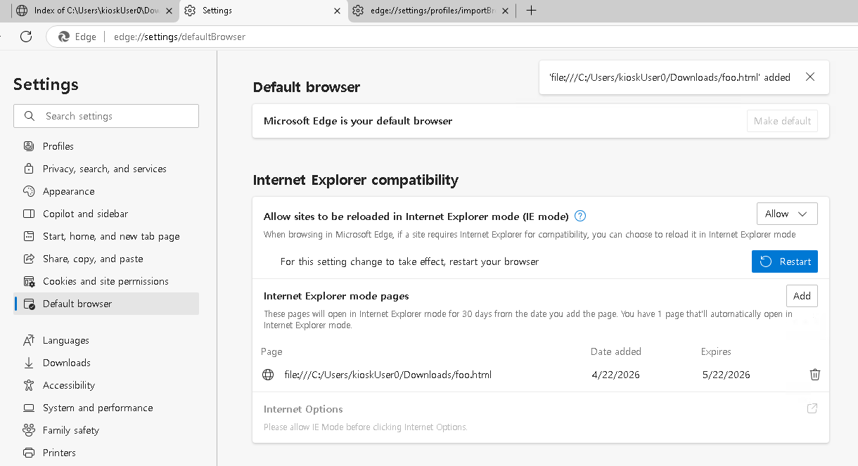 Enabling IE Mode